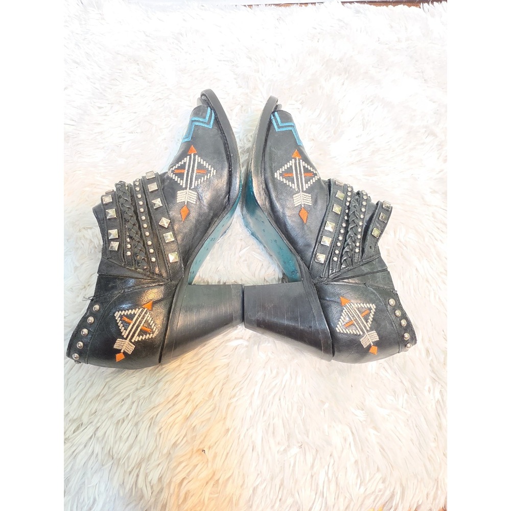 Lane Boots Womens 8 Black Leather Studded Southwestern Peep Toe Booties LB0312A - Picture 5 of 11